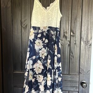 Floral Lace Dress - White and Blue